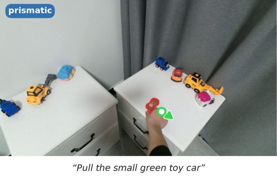 Pull the small green toy car
